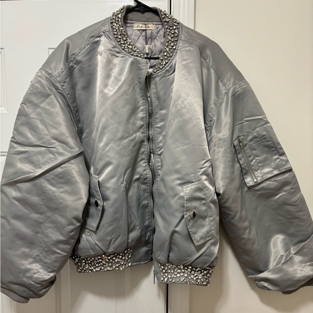 New Bedazzled Women’s Silver Flight Jacket